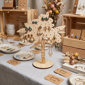 Wooden Jewelry Display Rack 20cm Tall Desktop <b>Tree</b> Style With Base For Earrings And <b>Necklaces</b> Modern Simple Design - Product Image 1