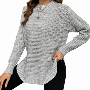 Nuovo Maglione Autunnale da Donna Stile Europeo, Pullover Largo in Poliestere con Design Trendy a Spacco - Product Image 1