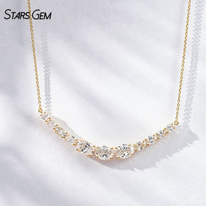 StarsGem Bijoux Fins Collier Tendance Sourire en Or Massif 18K Plaqué Rhodium avec Diamant de Laboratoire Taille Ovale Sertissage à Griffes, Cadeau pour Elle - Product Image 1