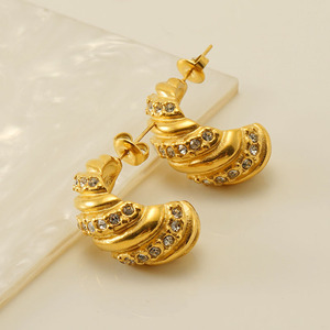 Geometric Gold Stud Earrings With Zircon Stones For Women Everyday Wear 18K Stainless Steel Fashionable Design - Product Image 1