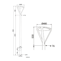 Lampadaire LED pour jardin 30W AC85-265V, design moderne et élégant, 6000K, PC aluminium, IP65, IK08, 5KV, 480XH530MM