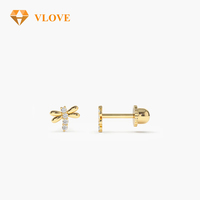 VLOVE Bijoux personnalisés Boucles d'oreilles libellule mignonne Boucles d'oreilles en or 14 carats Helix Piercing Diamond Stud