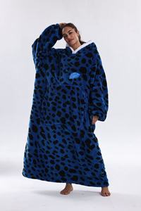 Heat Lock Sherpa Lining Bright Blue Leopard Flannel Outer Warm Hoodie Blanket Loungewear for Bedroom Nightwear - Product Image 6
