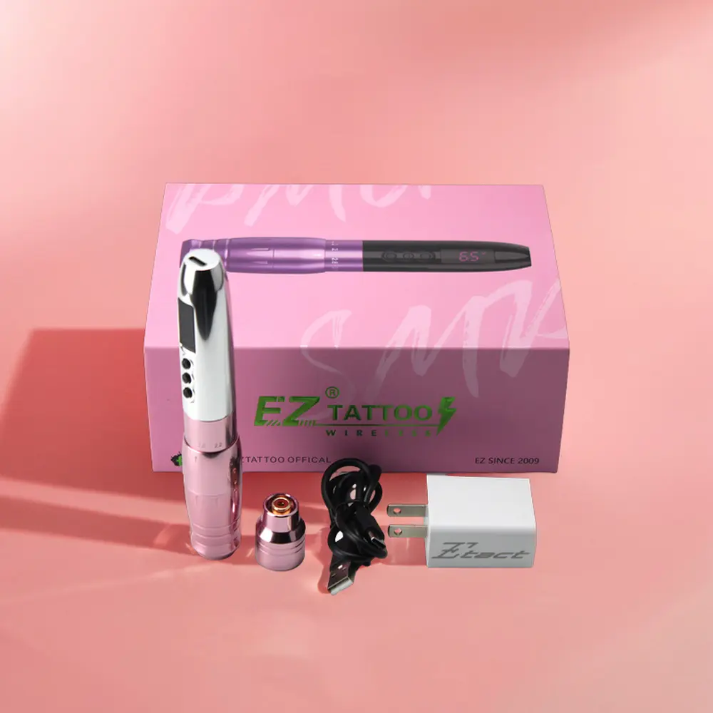 Wholesale EZ POPU Lola Air Pro Electric Stepless Adjustable Stroke 1000mAh Permanent Makeup Wireless PMU Pink Tattoo Pen Machine