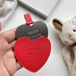 Custom Logo Valentine's Day Gift Pink Heart Shaped PU Leather Makeup Pocket Mirror for Women and Stylish