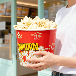 Seau en papier biodégradable blanc et brun personnalisé de 64oz, 80oz, 85oz pour pop-corn et frites, idéal pour les cinémas et les théâtres (vente en gros) - Product Image 2