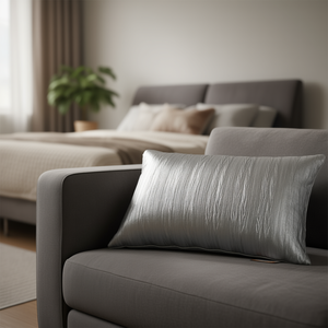 Fluffery Silver Faux Leather <b>Throw</b> <b>Pillow</b> 12 X 20 Cm Rectangle Washable Removable With Zipper Cover And Insert - Product Image 2