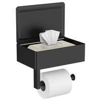 Porte-papier toilette noir mat avec grande étagère, distributeur de lingettes humides mural, rangement pour salle de bain, support pour rouleau de papier