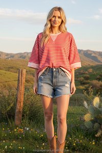 Camiseta de <span class=keywords><strong>Mujer</strong></span> a Rayas, Estilo Casual, de Algodón de Alta Calidad, Personalizada, Primavera 2026, Manga Corta, Talla Grande - Product Image 5