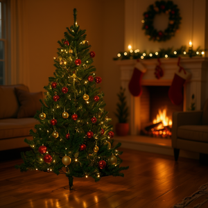 Árbol de Navidad Artificial Festivo de 6 pies con Luces LED Blancas Cálidas y Adornos, Decoración Interior, Base de Soporte, Fácil Instalación - Product Image 2