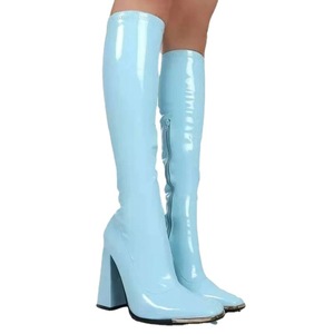 Mới Đầu Gối Cao Khởi Động Phụ Nữ Giày Da Nóng Nhất Da Sáng Khởi Động Phụ Nữ Mùa Đông Giày Chunky Gót Cao Gót Khởi Động - Product Image 5