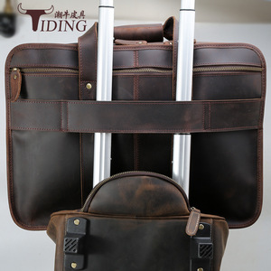 Tiding Crazy Horse Leather <b>Briefcase</b> 17 Inch Multi Functional Business Travel Bag Men Solid Color - Product Image 2