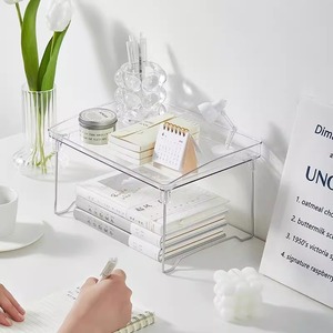 Foldable Transparent Countertop <b>Storage</b> <b>Rack</b> Rectangular Standing Type For <b>Kitchen</b> Tea Room Stationery Personal Care Books - Product Image 2