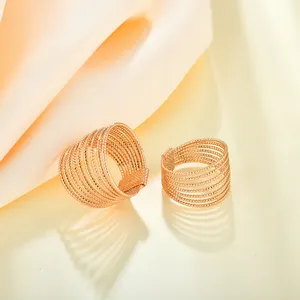 New Arrival Luxury Brass Jewelry Unique Design Vintage Multi Layered Rose Gold Plated Statement Women Rings