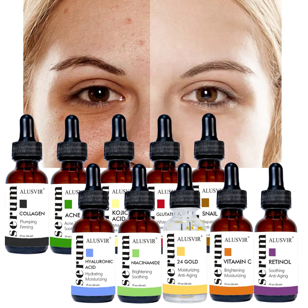Private Label Facial Acne Treatment Anti Aging Turmeric Kojic Hyaluronic Acid Skincare Skin Face Care Vitamin C Collagen Serum