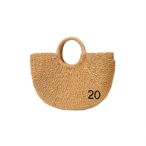 Bolso grande semicircular de papel tejido de 35x28cm, bolso de paja hecho a mano para mujer, bolso de playa de verano - Product Image 1