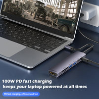 Base de Conexión USB-C 7 en 1 de Aleación de Aluminio 4K para Cargador PD de 100W, Lector de Tarjetas SD y TF con Doble USB 3.0, Hub Multipuerto para Windows