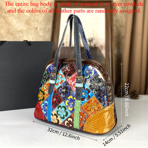 Bolso de Mano de Cuero Genuino con Parches Artesanales Exquisitos, Estilo Boho <span class=keywords><strong>Chic</strong></span> de Lujo, Gran Capacidad, Bolso de Hombro Vintage para Mujer - Product Image 2