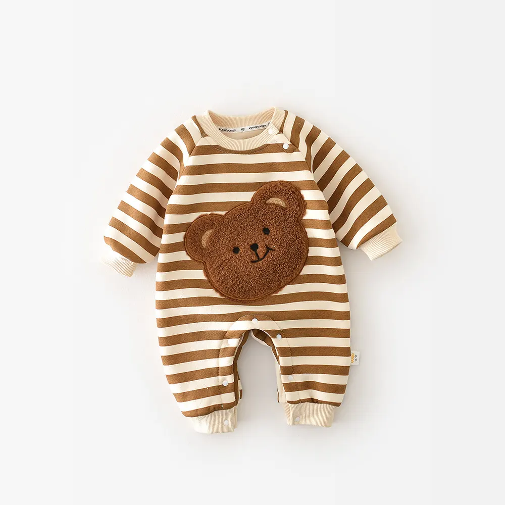 Korean Style Cute Baby Boy Girl Clothes Bear Doll Baby Jumpsuit Winter Warm Stripe Baby Rompers