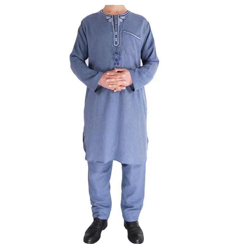 Hot Selling Islamic Men Kleidung mit Hosen Thobe für Festival Jubba Pakistan Muslim Kurzarm Muslim Abaya Kleid Langarm