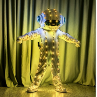 Costume de robot futuriste à LED, blanc, en peluche, lumineux, pour adulte, en coton, pour homme, DJ, fête, festival, cosplay