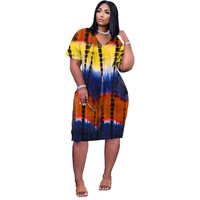 Mode Tie Dye Robes D'été Femmes 2025v-cou Robes Femmes D'été Plus La Taille Robe & Jupes