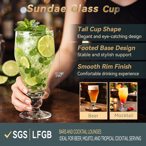 Vaso de Vidrio Transparente de 490 ml para Beber Diariamente, Alta Transparencia del 95 Por Ciento, Elegante Vaso de Vidrio con Base para Sundae, para Cerveza y Mojito - Product Image 2