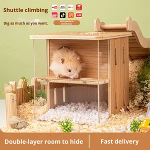 Piscine à creuser pour <span class=keywords><strong>hamster</strong></span> doré, tunnel, cachette, mobilier de paysage, bois, double couche, nid en acrylique transparent, toutes saisons - Product Image 3