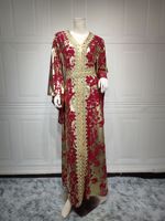 Magnifique Abaya Kaftan Marocain Femme, Robes de Soirée Arabes de Mariage Dorées, Abayas Musulmanes de Dubaï, Jalabiya de Mariée