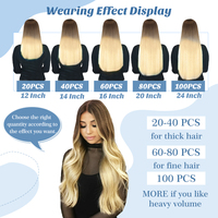 Extensions de cheveux naturels Remy chinois, 20 pièces, lisses, balayage brun chocolat, mèches blond caramel, racines, à bandes adhésives