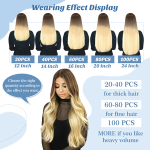 Extensiones de Cabello Humano Remy Chino, 20 Piezas, Lisas, Balayage, Marrón Chocolate, Reflejos Rubios Caramelo, Raíces, Adhesivas - Product Image 5