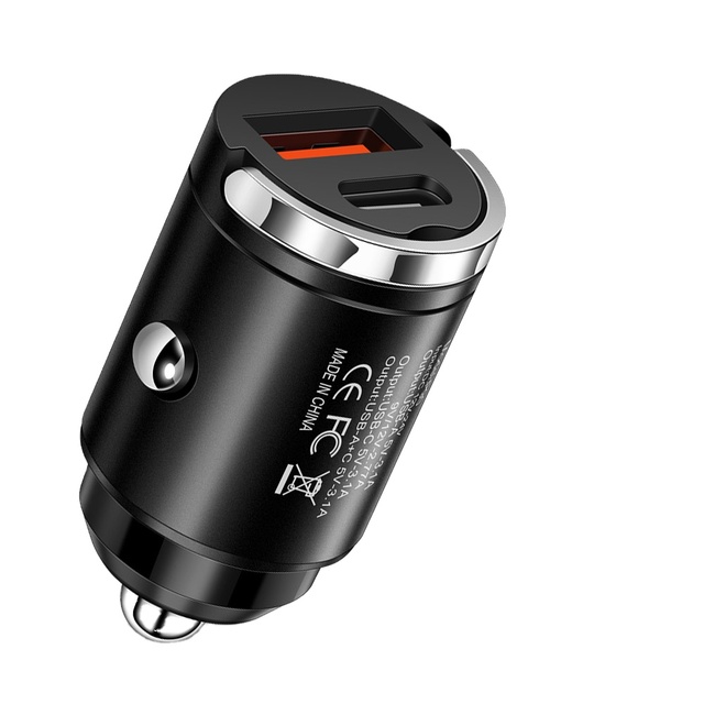Top Selling 30W Fast Car Charging Dual USB Type C Mini Aluminum Car Phone Charger 3.1A Output Car Charger for Iphone for Huawei