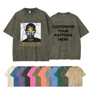T-shirt en coton pour hommes, vêtements de rue, personnalisé 250 Gsm, T-shirt vintage lavé à l'acide, T-shirts vierges surdimensionnés de haute qualité