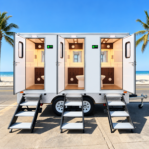 Remolque de Baños Portátiles Multifuncional de 2 Cabinas, Remolque de Inodoros Móviles para Exteriores, Remolque de Baños de Lujo Personalizado con Ducha - Product Image 1