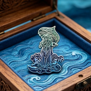Insignia de metal esmaltado duro con diseño de personas caminando con sombrilla y patrón de ondas, chapada en <span class=keywords><strong>color</strong></span>, para ropa, bolsos y regalos. - Product Image 2