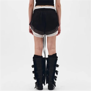 Shorts pour femmes nouvelle couleur bloquant l'épissage mini pantalon pour l'été 2025 cordon mince taille haute ultra court pantalon short - Product Image 2