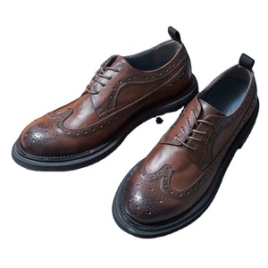 Chaussures en cuir pour hommes, style britannique, à bout pointu, motif léopard, brocart gravé, tendance, formelles, décontractées, à semelles épaisses, pour mariage - Product Image 1