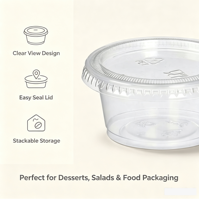 Gobelets à sauce jetables en PET transparent recyclables en gros, petits contenants alimentaires, portions individuelles pour plats à emporter