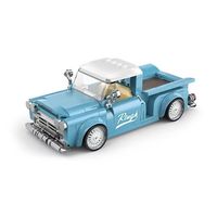 PB PB8840 Camionnette Rétro Bleu Ciel en ABS à l'Échelle 1:32, Ensemble de Blocs de Construction Créatifs avec Boîte de Présentation - Jouet Cadeau