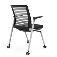 Chaise de séminaire moderne pliable et mobile avec accoudoir fixe et dossier respirant, idéale pour la formation et le bureau