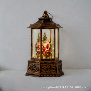 Dropshipping Shopify Christmas Vintage Hexagon Led <b>Lantern</b> Santa Scene Water Fillable Tabletop Decoration <b>Large</b> - Product Image 3