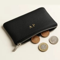 Porte-monnaie et porte-cartes en cuir personnalisé coloré, pochette à fermeture éclair avec monogramme pour cadeaux et voyages