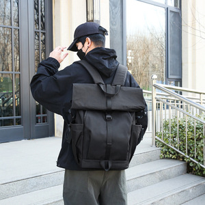 Men's <b>Backpack</b> <b>Large</b> Capacity Expandable Laptop Bag For Travel And School Black Gray Green Solid Color 8 Inches Compatible - Product Image 1