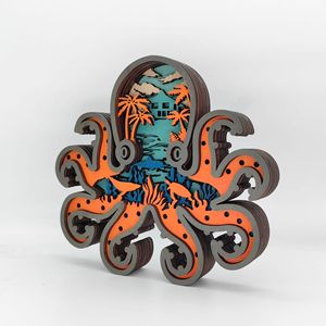 Uionen - Figuras de Pulpo de Madera Talladas a Mano al por Mayor, Artesanías de Animales Marinos, Estilo Peces del Océano, Adornos Decorativos para Mesa de Hogar - Product Image 4