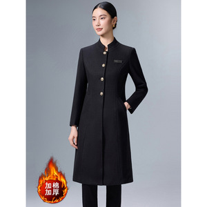Women's Professional Stand Up Collar <b>Wool</b> Coat Mid Length Slim Fit Keep Warm Solid Color For Office Work - Product Image 1