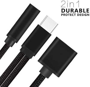 Konverter kabel adaptor pengisian daya, nilon jalinan 2 in 1 USB C Tipe C ke 3.5mm Headphone Audio Aux Jack & pengisian - Product Image 2