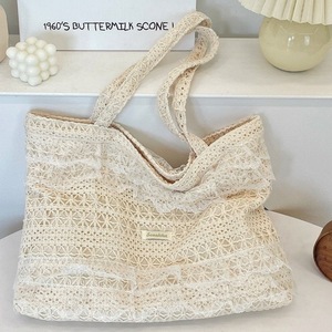 Summer casual shoulder <b>bag</b> lace <b>canvas</b> <b>bag</b> <b>large</b> capacity tote <b>bag</b> hollowed out women's handbag - Product Image 2