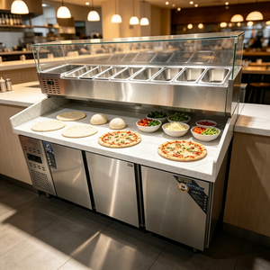 <span class=keywords><strong>Tavolo</strong></span> Refrigerato per Pizza con Protezione Antispruzzi <span class=keywords><strong>in</strong></span> Vetro e Frigorifero Sottobanco per Uso Commerciale - Product Image 1