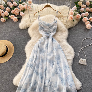 <span class=keywords><strong>2025</strong></span> mùa hè băng voan Womens ăn mặc cao eo hoa in bãi biển giản dị Midi Dresses backless sexy vestidos - Product Image 3