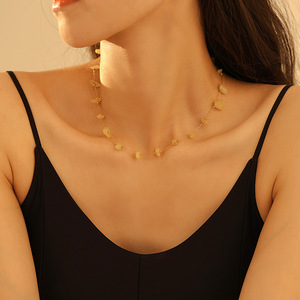 Bracelet et collier en acier inoxydable plaqué or avec pierre naturelle translucide jaune |   Bijoux statement au design simple - Product Image 3